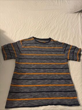 Faded Glory Heather Gray Tee with Orange & Navy Stripes